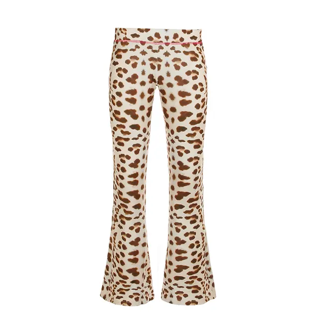 Letter Printing Reverse Car Contrast Color Hooded Zipper Short Sweater Trousers Casual Suit Women 23522 Leopard Print Pants - Shop at LoveMi