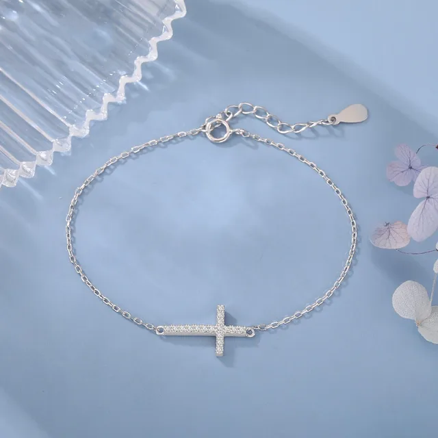Women's Fashion S925 Silver Cross Simple Slim Bracelet White Gold Color - Shop at LoveMi