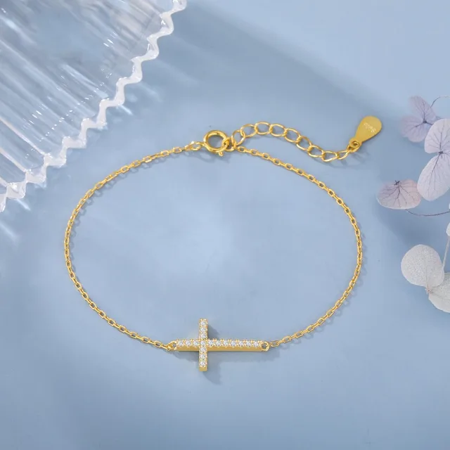 Women's Fashion S925 Silver Cross Simple Slim Bracelet Yellow Gold - Shop at LoveMi