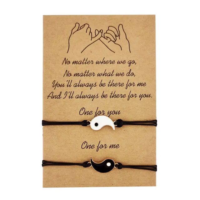 Heart shaped Sunflower Wax Line Hand woven Couple Friendship Card Bracelet Yin And Yang Golden - Shop at LoveMi