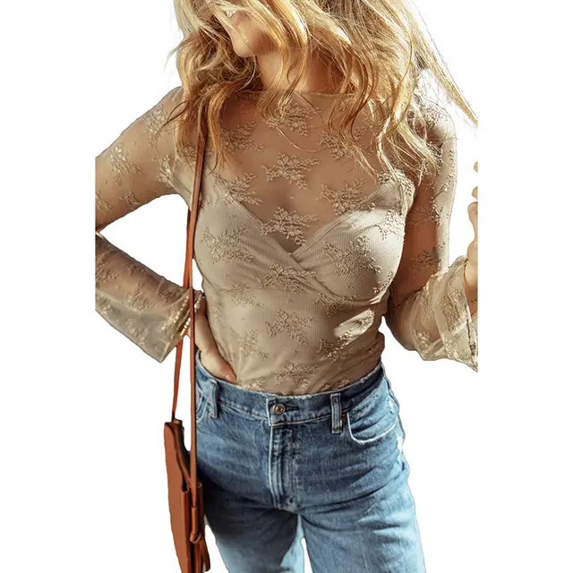 Slim fit Slimming Bottoming Shirt Women's Lace Long sleeved Top Lc25128453 P18 - Shop at LoveMi