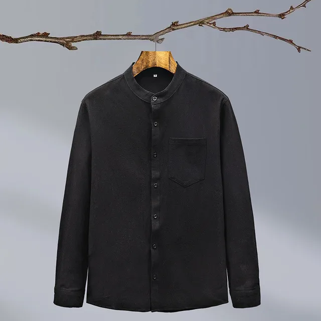 Cotton And Linen Solid Color National Style Men's Shirt Black - Shop at LoveMi