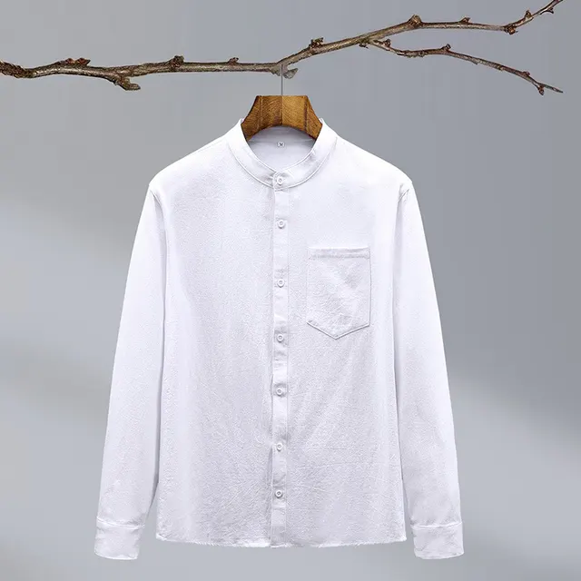 Cotton And Linen Solid Color National Style Men's Shirt White - Shop at LoveMi