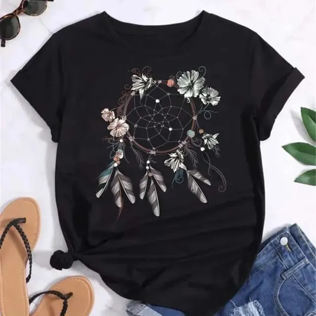 Women's Simple Casual Printed Short Sleeves Bt10665Black - Shop at LoveMi