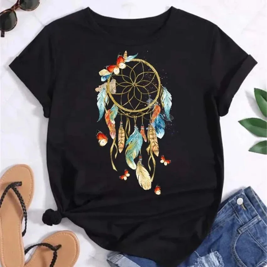 Women's Simple Casual Printed Short Sleeves - Bt10666Black - View 1