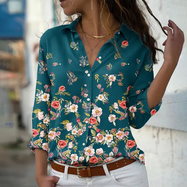 Fashion Printing Lapel Long Sleeve Shirt For Women Cscx13 - Shop at LoveMi