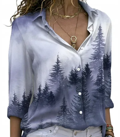 Fashion Printing Lapel Long Sleeve Shirt For Women Cscx14 Xl - Shop at LoveMi