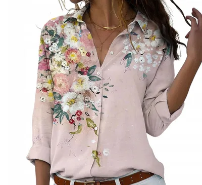 Fashion Printing Lapel Long Sleeve Shirt For Women Cscx15 S - Shop at LoveMi