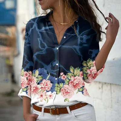 Fashion Printing Lapel Long Sleeve Shirt For Women Cscx7 - Shop at LoveMi