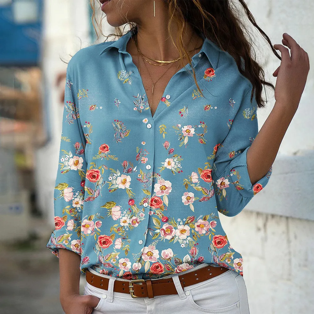 Fashion Printing Lapel Long Sleeve Shirt For Women - Cscx8 - View 1
