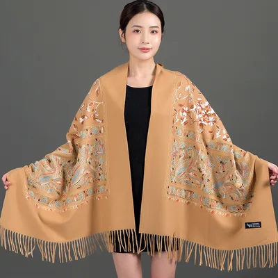 Scarf Shawl Cashmere Warm Cheongsam Outerwear Camel - Shop at LoveMi