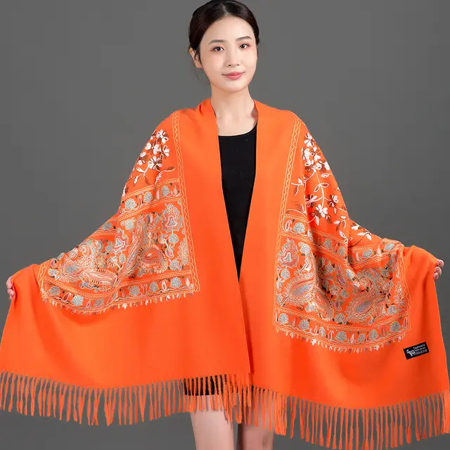 Scarf Shawl Cashmere Warm Cheongsam Outerwear Orange - Shop at LoveMi