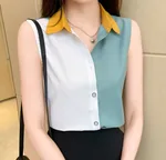 Women's Creative Casual Sleeveless Chiffon Striped Shirt - 9619 Picture Color-S - View 1