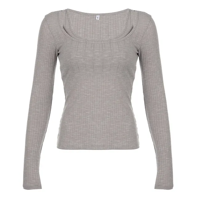 Simple Style Two piece Knitted Sunken Stripe T shirt Gray - Shop at LoveMi