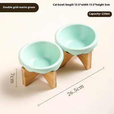 Cat Bowl Cat Ceramic Dog Drinking Water Double Grid Matt Light Green - Shop at LoveMi