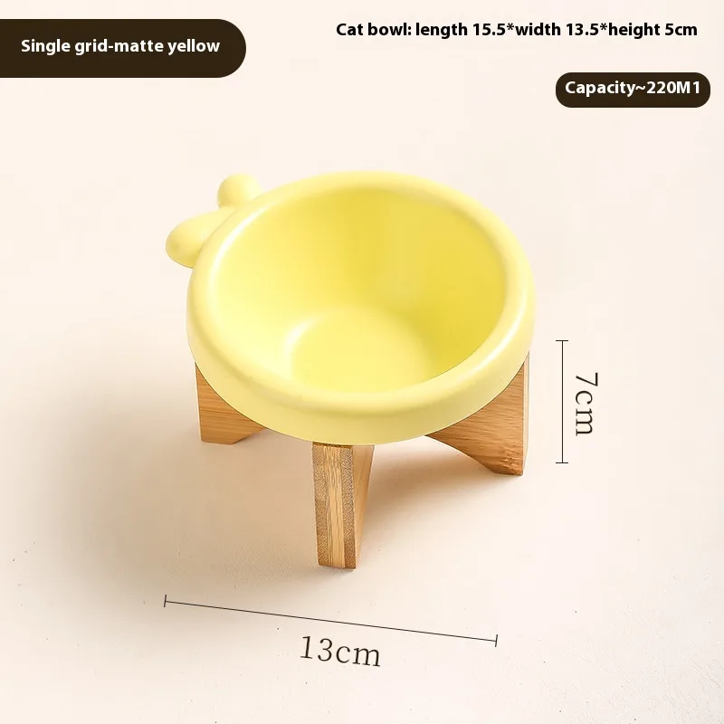 Cat Bowl Cat Ceramic Dog Drinking Water - Single Bright Yellow