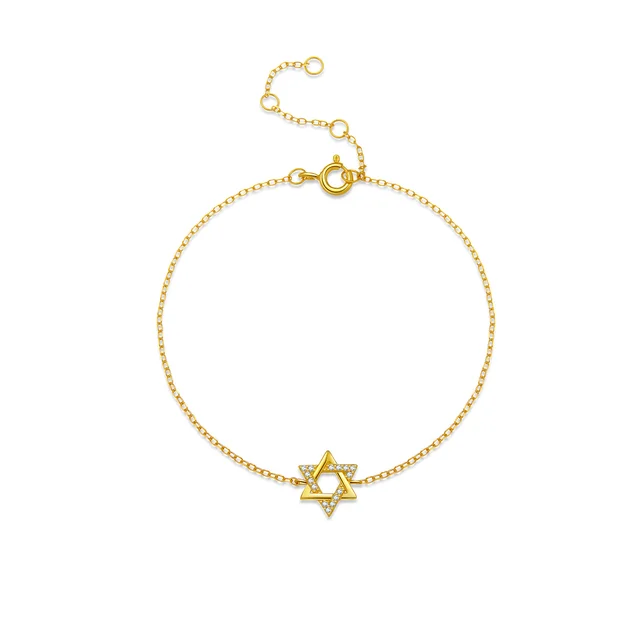 S925 Sterling Silver Hexagonal Star Zircon Bracelet 18K Gold - Shop at LoveMi