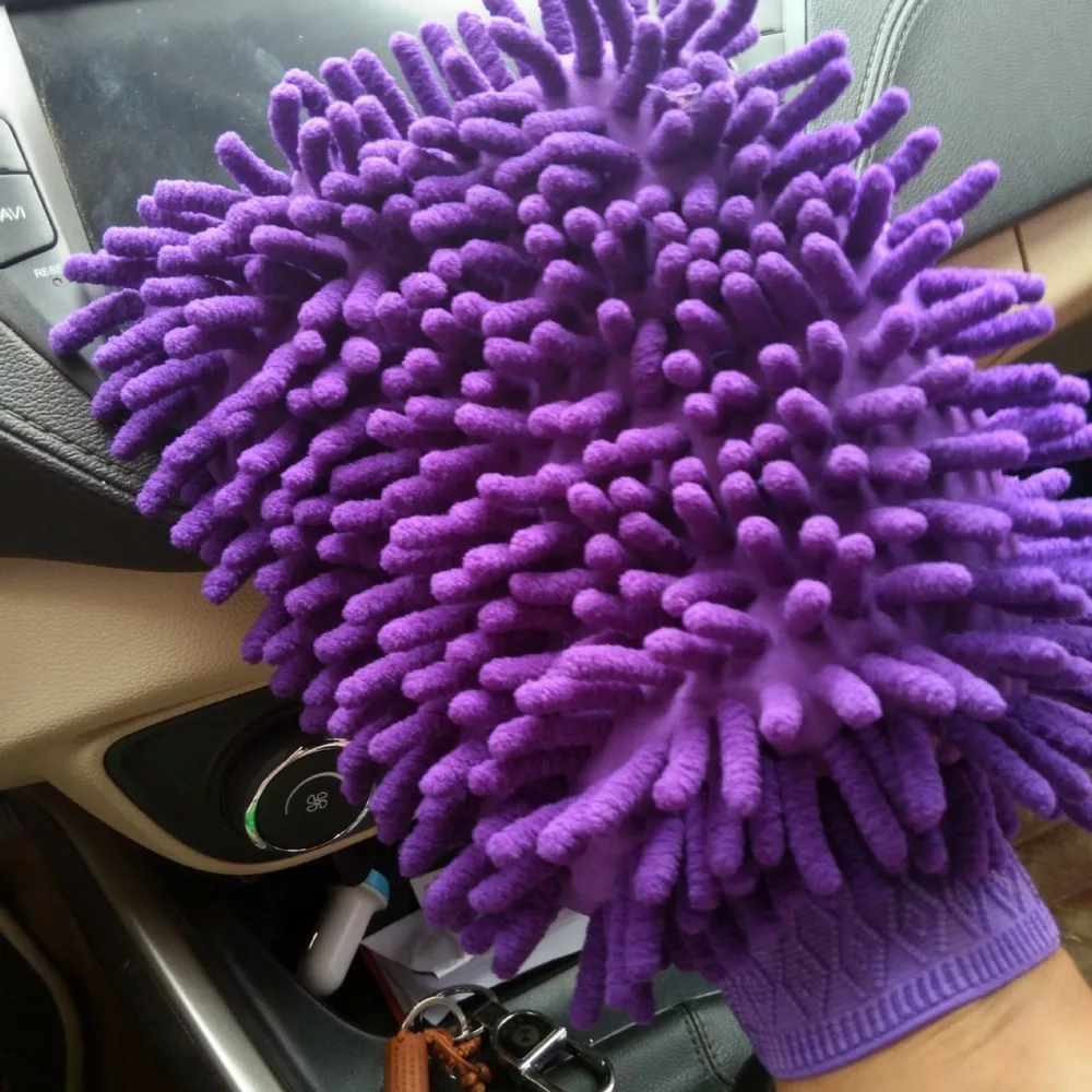 Chenille Coral Car Foaming Gloves Household Cleaning - Purple