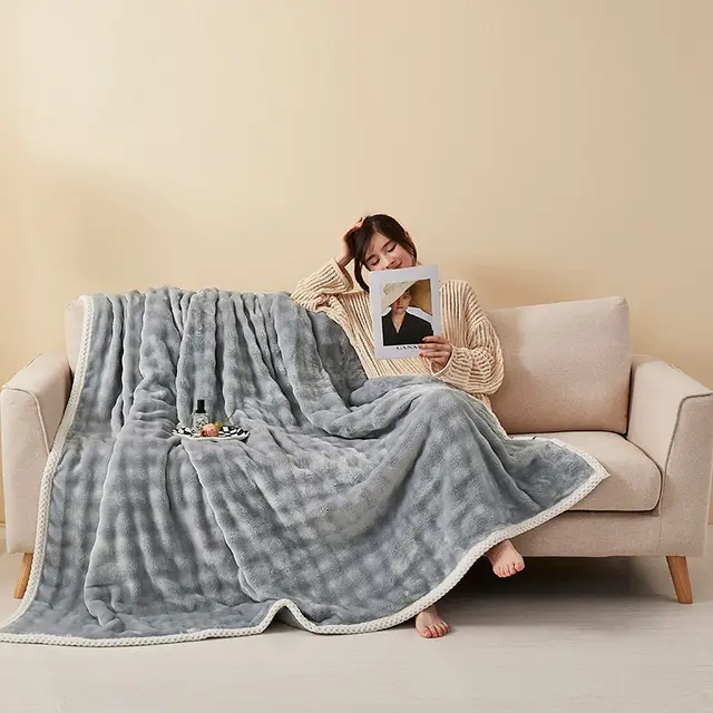 Rabbit Blanket Thickening Milk Fiber Sofa Nap Office Quilt Bubble Velvet Light Gray - Shop at LoveMi