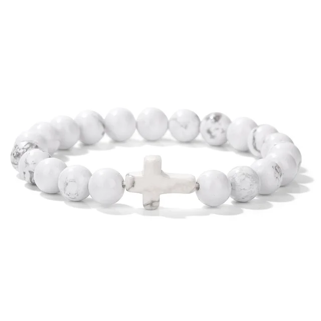 Stone Bead Cross Bracelet Women's Simple Retro White Pine - Shop at LoveMi