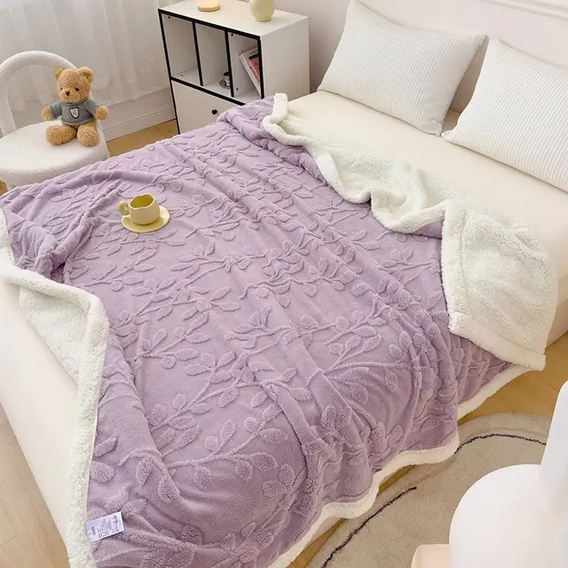 Rhombus Tower Velvet Berber Fleece Blanket Pachira Macrocarpa Taro Purple - Shop at LoveMi