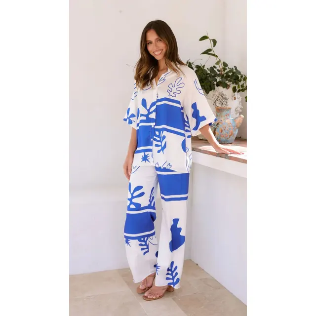 Ladies New Lapel Casual Fashion Personalized Set Blue - Shop at LoveMi