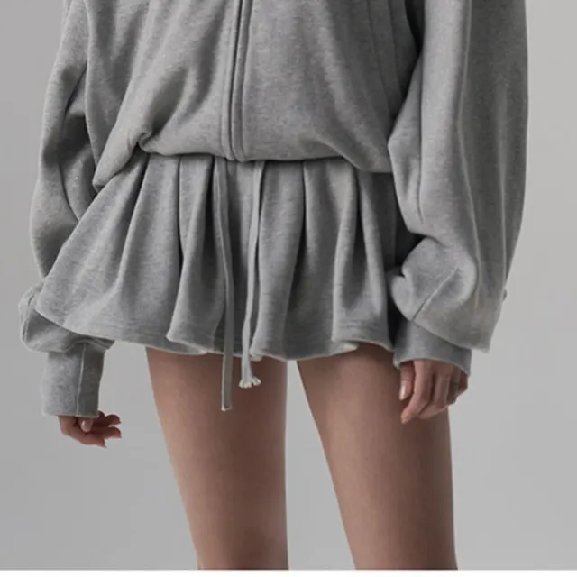 Silk Wool Casual Sports Loose Fit Hoodie Half Skirt Set Light Grey Skirt - Shop at LoveMi