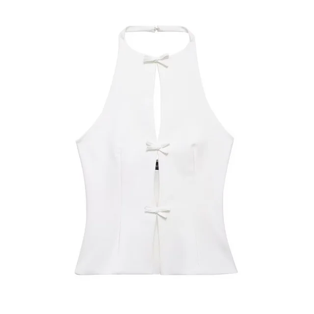 Bowknot Decoration Hanging Collar Top Skirt White Top - Shop at LoveMi