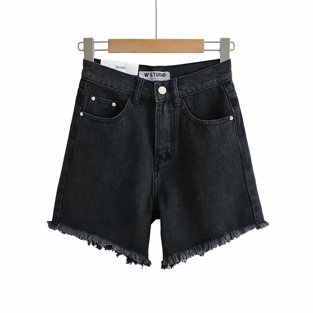High Waist Slimming Frayed Hand Frayed Denim Shorts Black - Shop at LoveMi