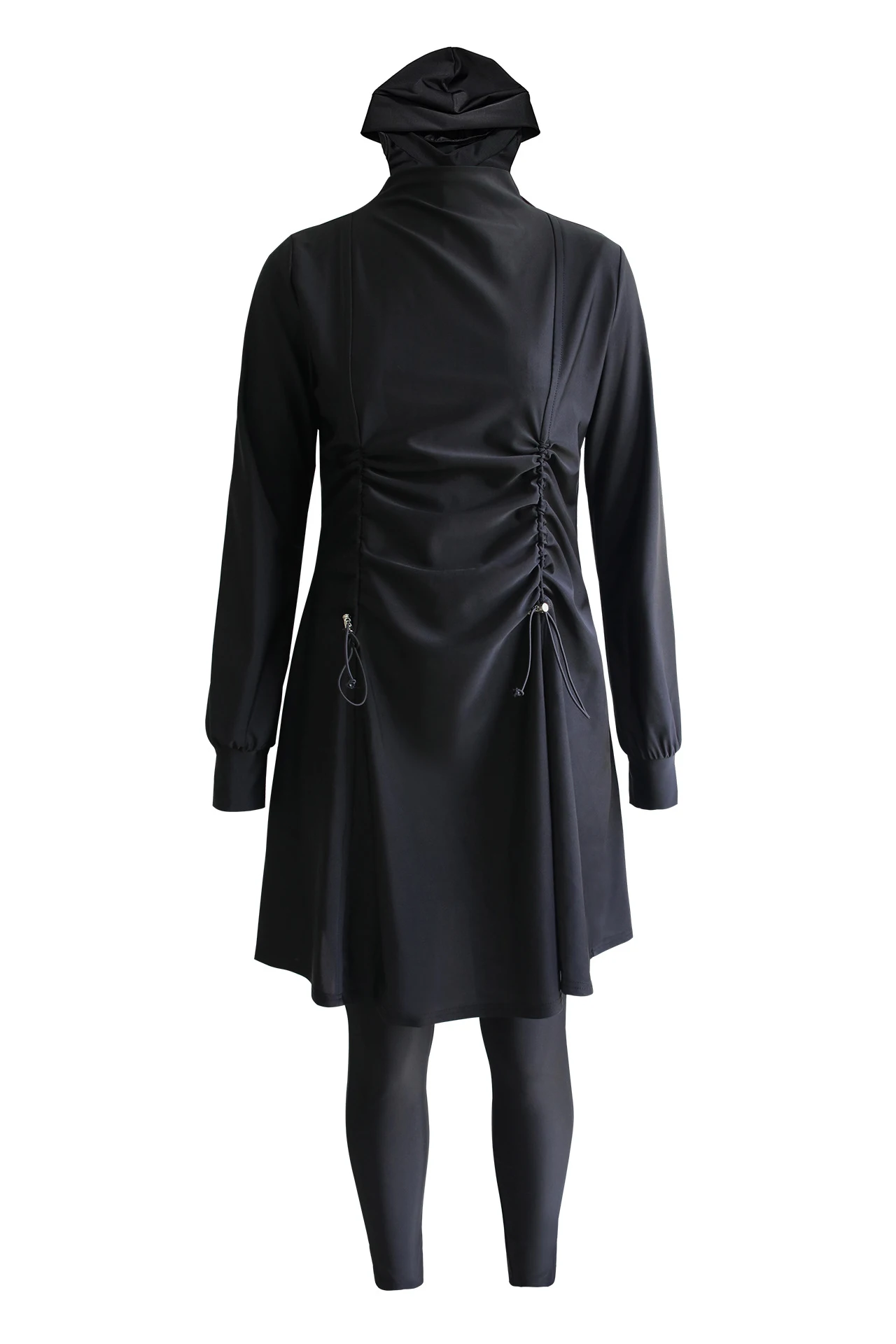 Women's Black Pleating Swimming Three-piece Set - Black