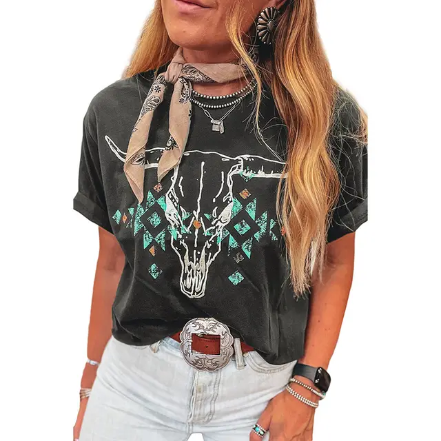 Round Neck Short Sleeve Pullover European And American Leisure Style Printed T shirt Lc25227154 P4011 - Shop at LoveMi