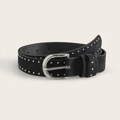 Suede Rivet Western Style Belt Simple Pin Buckle Female Claw Nail Black - Shop at LoveMi