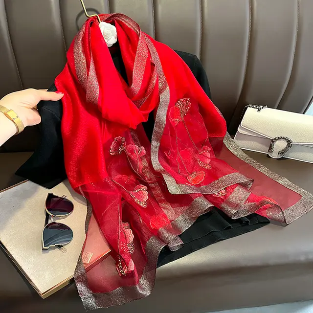 Pearl Flower Scarf Women's Embroidered Silk Scarf Warm Shawl No 2 - Shop at LoveMi