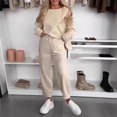 Women's Solid Color Loose fitting Casual Pullover Trousers Two piece Set Khaki - Shop at LoveMi