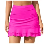Women's Pleated One-step Skirt High Waist Swimming Trunks Sexy Hip Skirt - Red