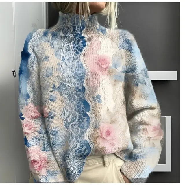 Printed Casual Turtleneck Bedford Cord Sweater Dy58023 - Shop at LoveMi