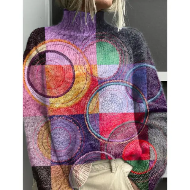 Printed Casual Turtleneck Bedford Cord Sweater Dy58025 - Shop at LoveMi