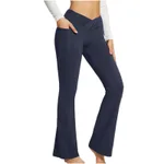 High Waist Slim Fit Wide Leg Yoga Pants Women - Dark Blue Outer Pocket