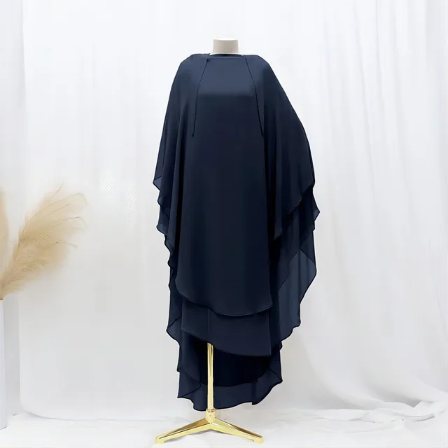 Solid Color Front And Rear Double layer Chiffon Large Swing Headscarf Navy Blue - Shop at LoveMi