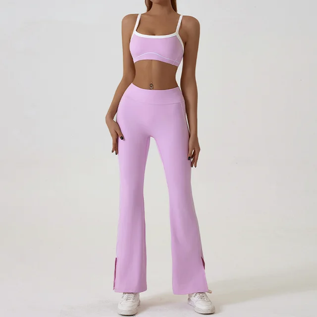 Spaghetti Strap Contrast Color Underwear Sling Yoga Clothes Tight Outdoor Sports Suit Pink 277Wxck - Shop at LoveMi