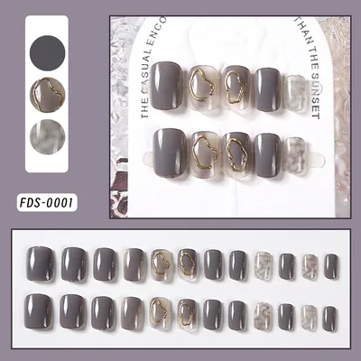 Autumn And Winter Ice Transparent Gray Gold Coil Square Short Nail Tip Ice Transparent Gray Gold Coil - Shop at LoveMi