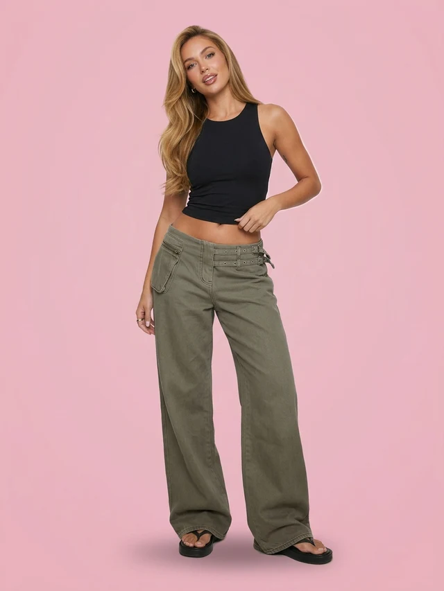 Adjustable Buckle Waist Side Pocket Loose Jeans Dark Gray - Shop at LoveMi