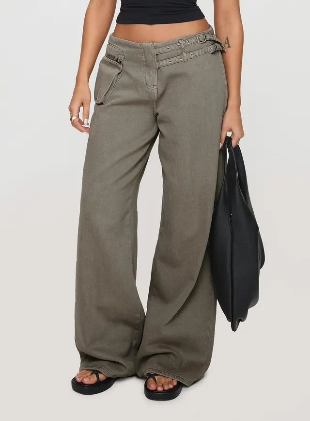 Adjustable Buckle Waist Side Pocket Loose Jeans Dark Gray - Shop at LoveMi