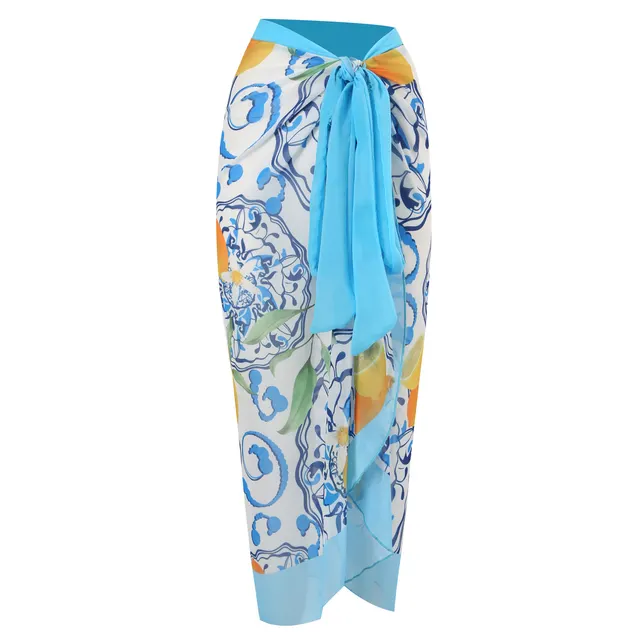 Swimsuit Women's One piece Skinny Print Chiffon Dress Two Piece Swimwear Blue Orange Skirt - Shop at LoveMi