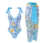 Swimsuit Women's One-piece Skinny Print Chiffon Dress Two Piece Swimwear - Orange