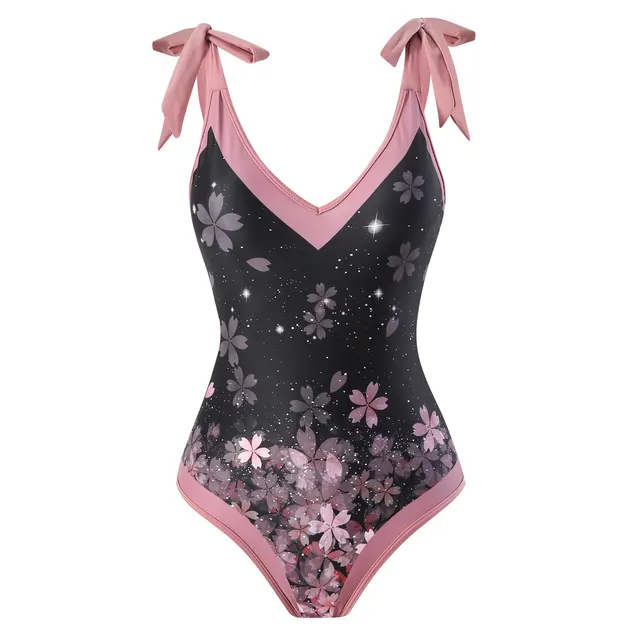 Swimsuit Women's One piece Skinny Print Chiffon Dress Two Piece Swimwear Pink Floral Swimsuit - Shop at LoveMi