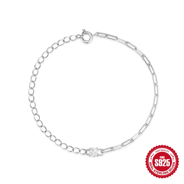 S925 Sterling Silver Zircon Stitching Bracelet Advanced Design Sense White Gold Color - Shop at LoveMi