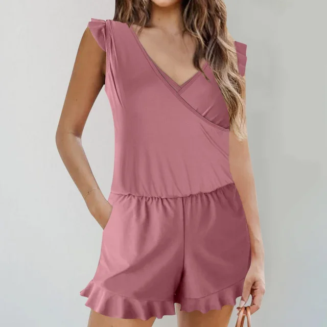 Solid Color Printing Bikini Lotus Leaf Color Slim Fit Fashion Swimwear Women Pink - Shop at LoveMi