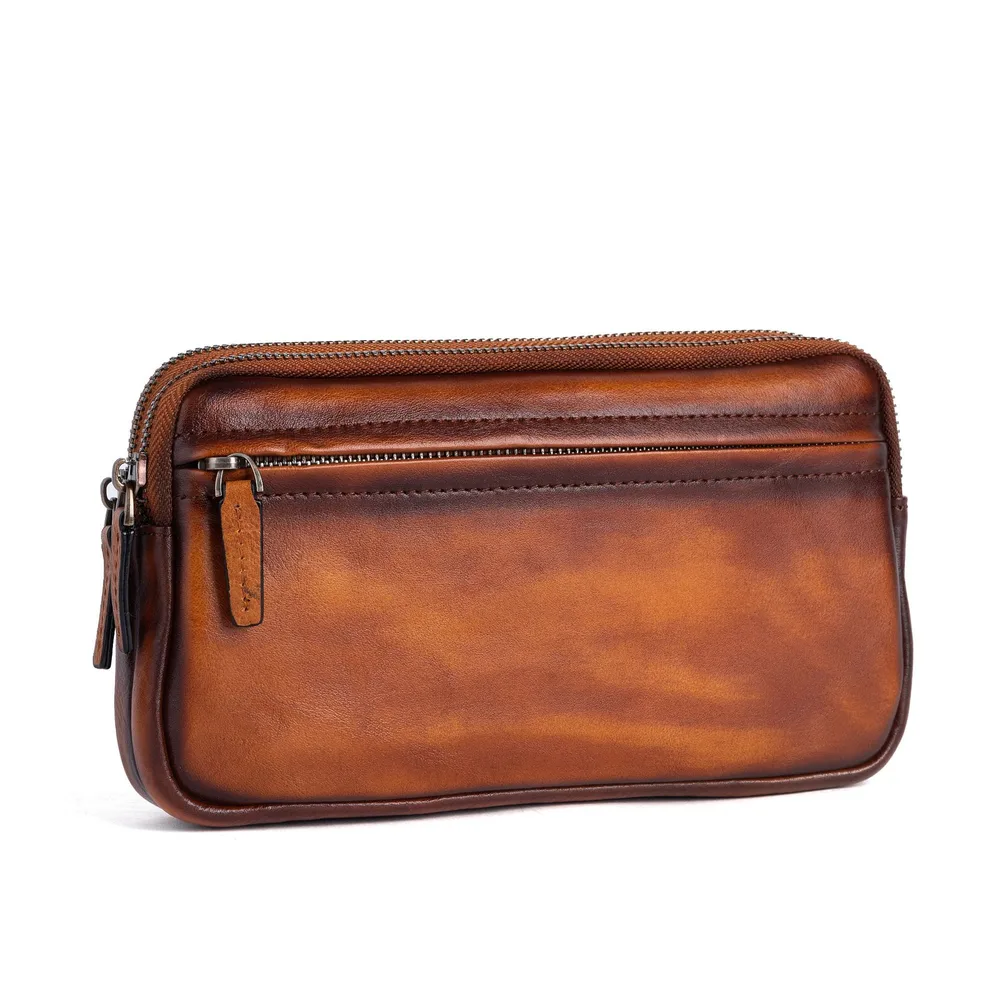 Vertical Model In Square Shape First Layer Cowhide Casual Clutch Men Coffee - Shop at LoveMi
