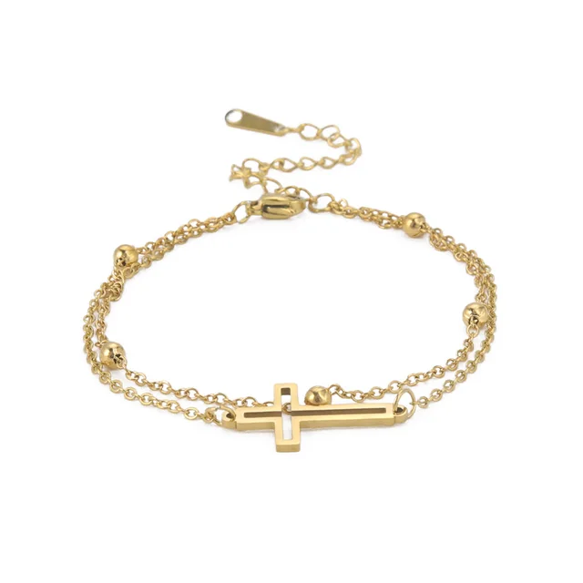 Simple Fashion Personality Vintage Cross Double Layer Twin Bracelet Gold - Shop at LoveMi